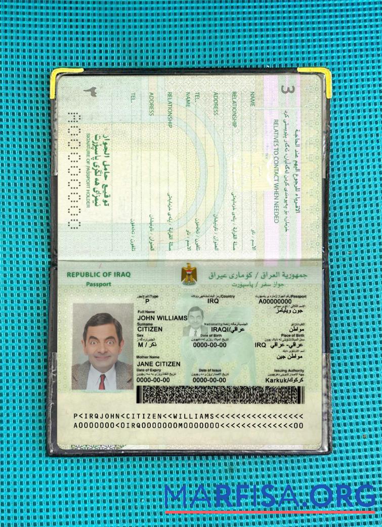 Printable Iraq new passport 2019 present photolook real example